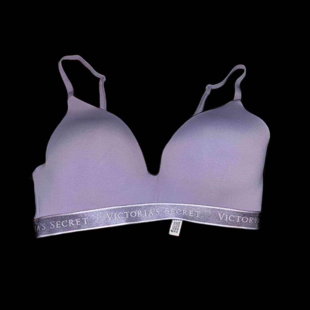 Victoria's Secret 34C Lightly Lined Wireless T-Shirt Bra Purple Lace Logo Band